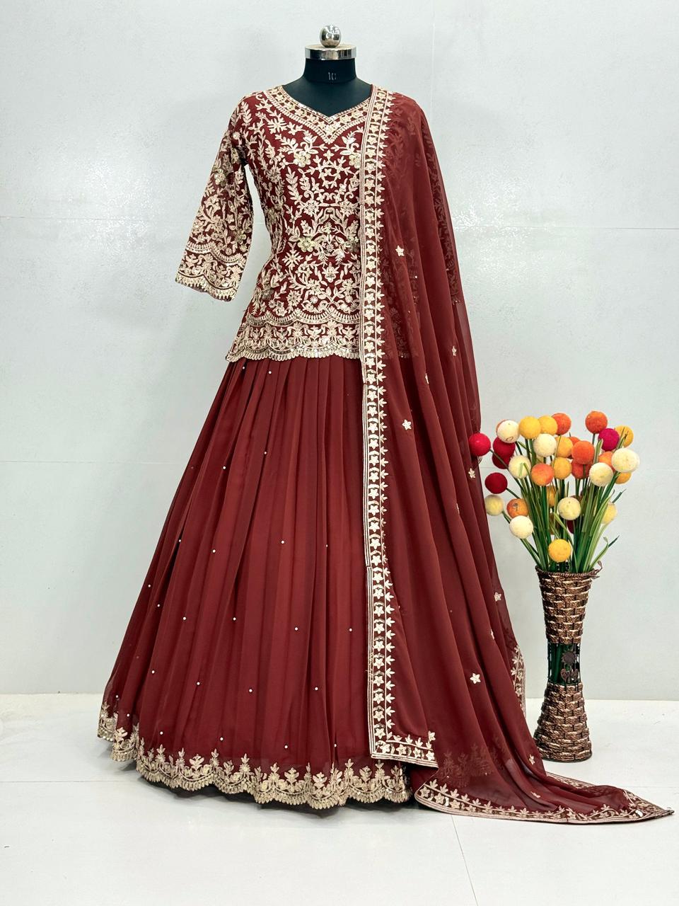 NCO 144 Heavy Faux Georgette Sequins Work Top With Lehenga
