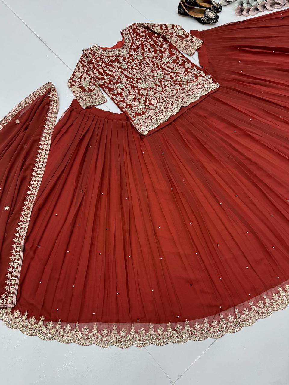 NCO 144 Heavy Faux Georgette Sequins Work Top With Lehenga
