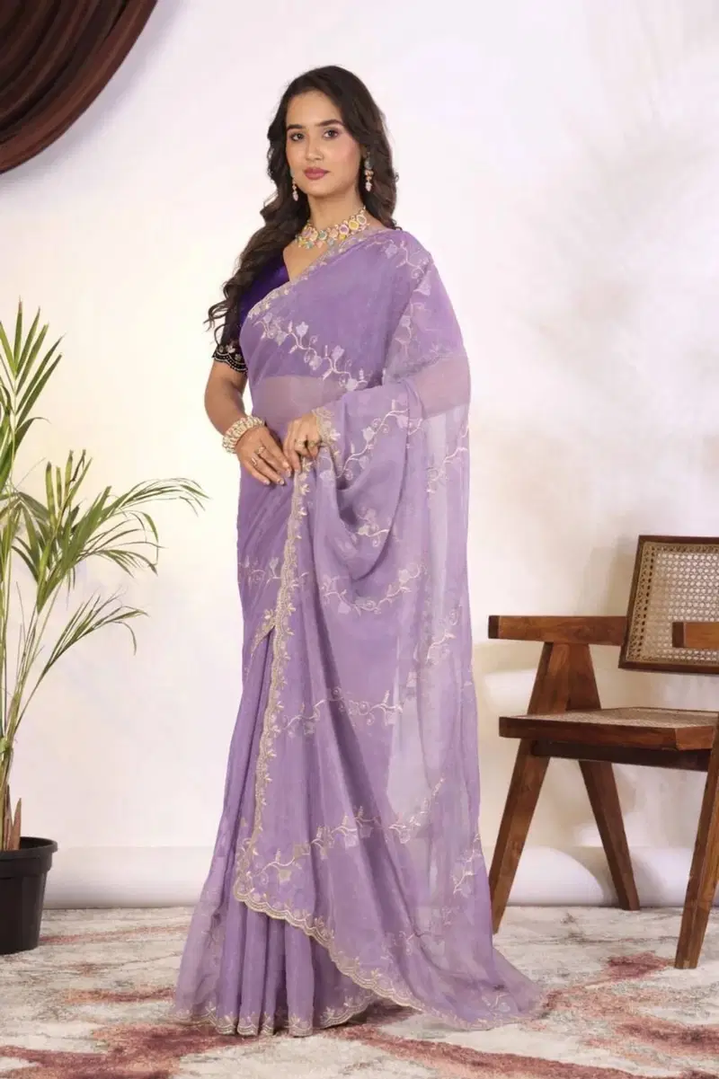 Leheriya Saree Mg Jimmy Choo Embroidery Worked Saree Collection