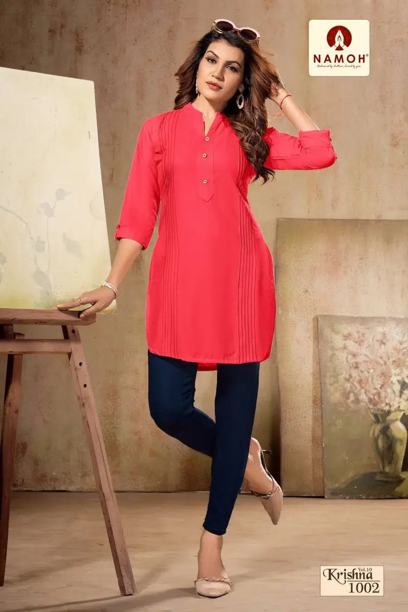 Namoh Krishna Vol 10 Rayon Plain Fancy Short Kurti Collection