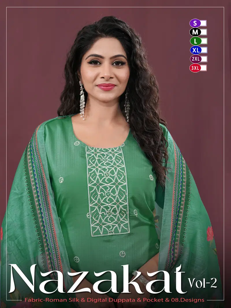 Nazakat Vol 2 Roman Silk Embroidery Worked Kurti With Bottom Dupatta