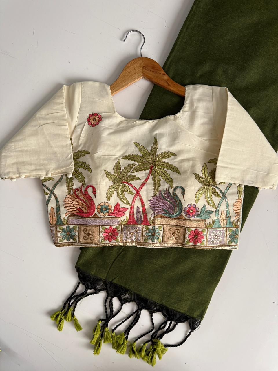 Lekha CF 253 Khadi Cotton Plain Saree With Readymade Blouse