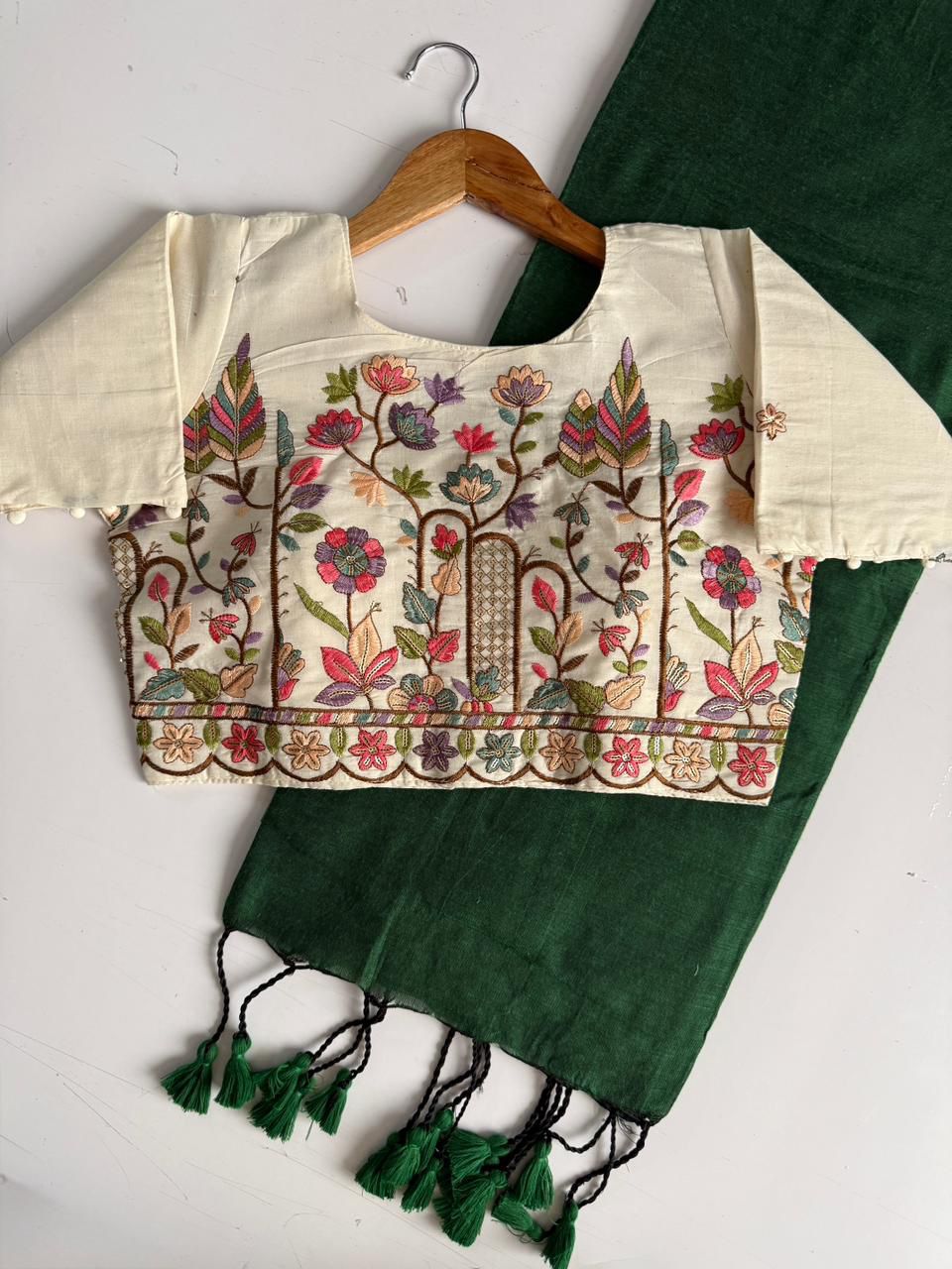 Lekha CF 253 Khadi Cotton Plain Saree With Readymade Blouse