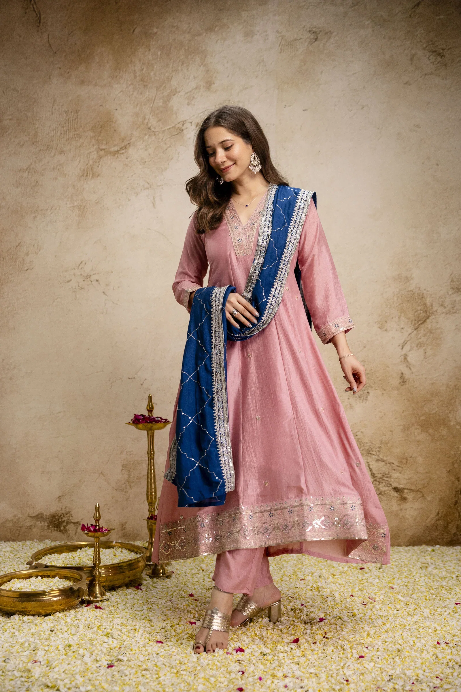 Priyanka 02 Vichitra Silk Designer Anarkali Kurti Set Collection