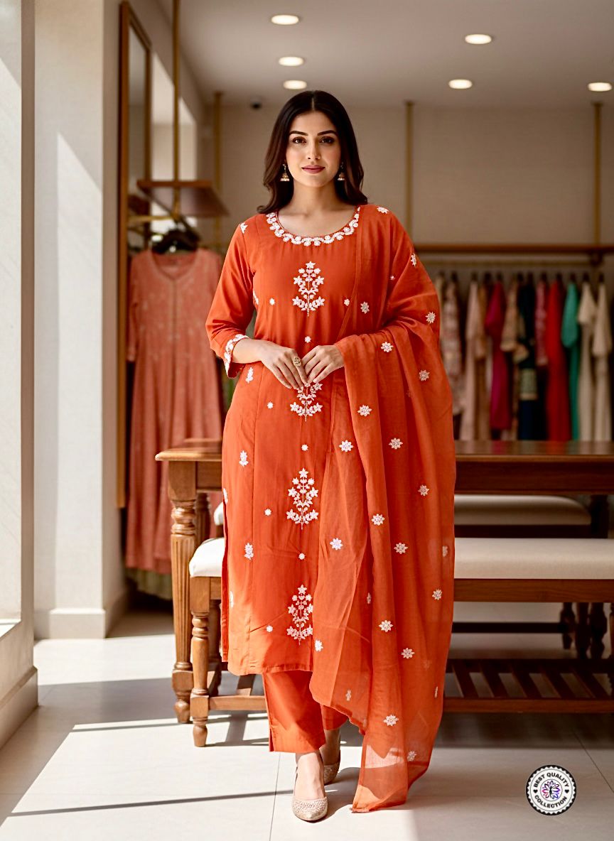 Lekha KL 1102 Rayon Slub Embroidery Kurti Bottom With Dupatta