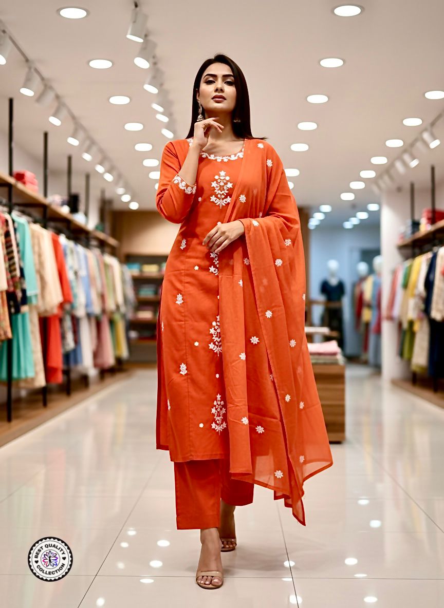 Lekha KL 1102 Rayon Slub Embroidery Kurti Bottom With Dupatta