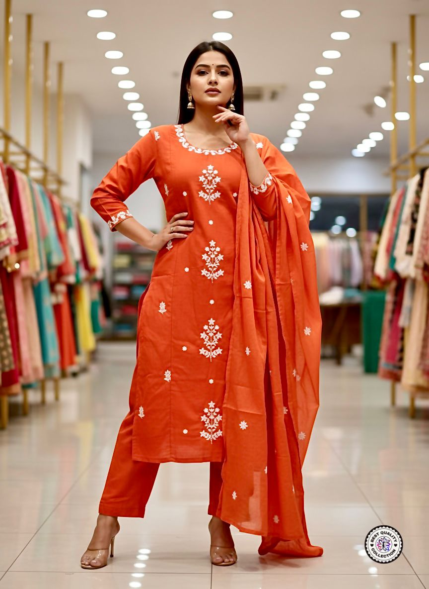 Lekha KL 1102 Rayon Slub Embroidery Kurti Bottom With Dupatta
