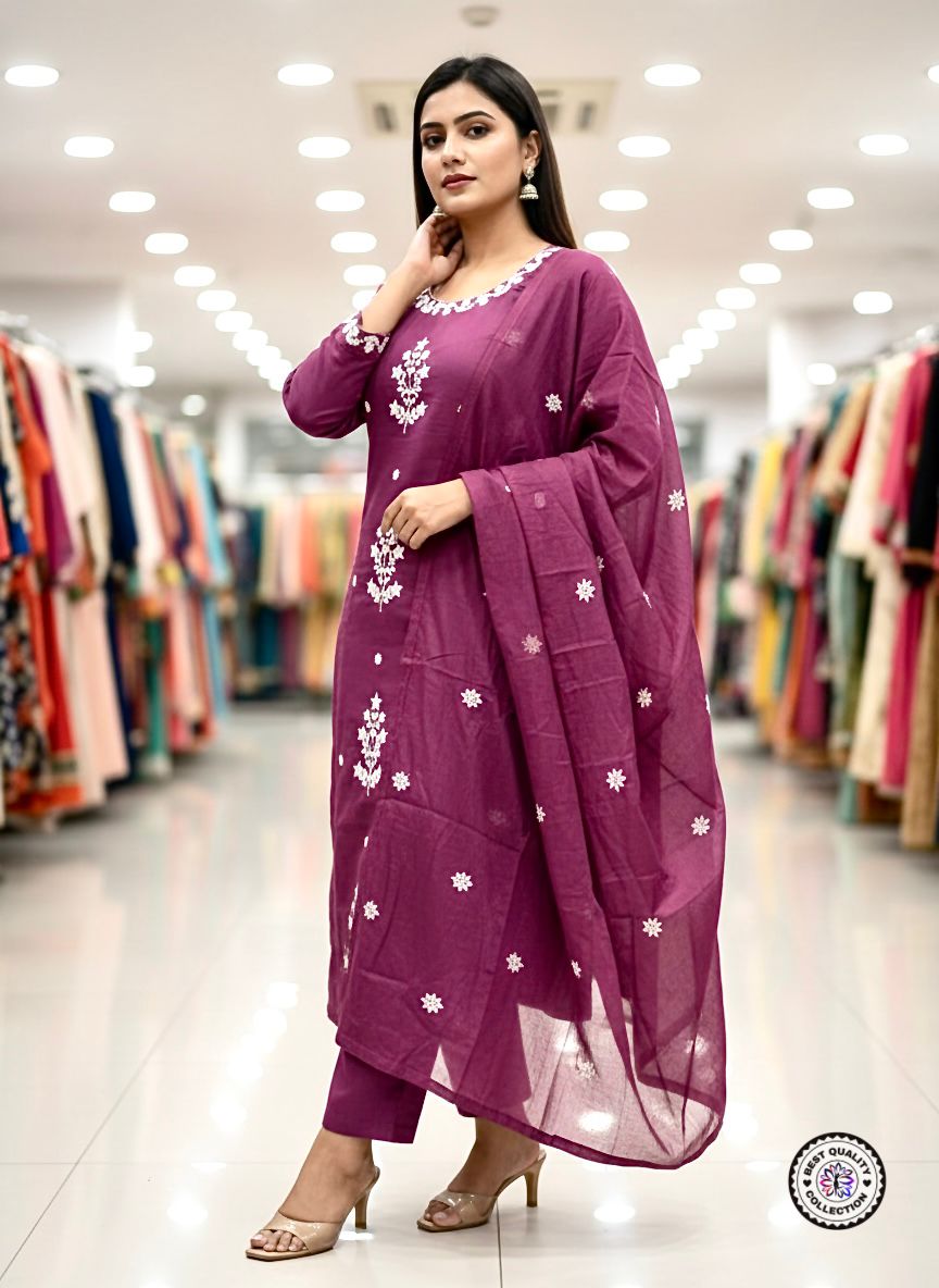 Lekha KL 1102 Rayon Slub Embroidery Kurti Bottom With Dupatta