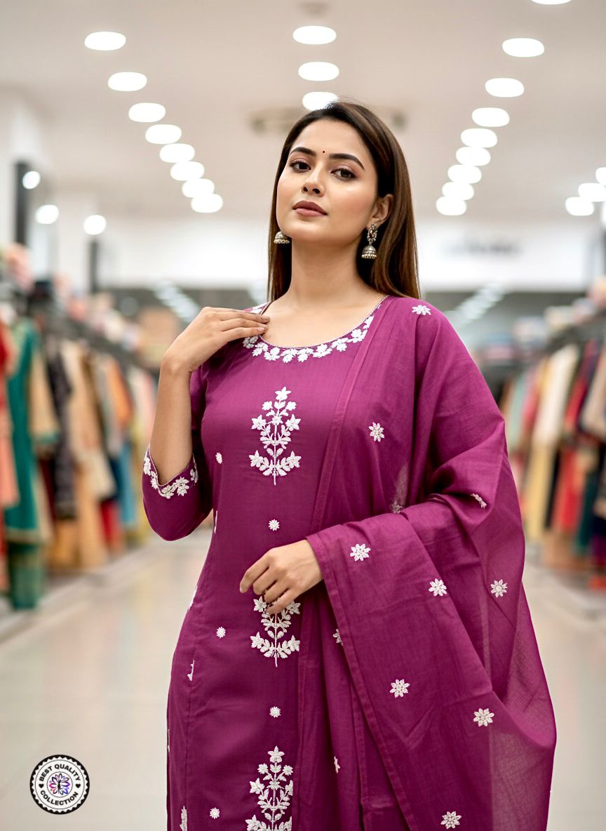 Lekha KL 1102 Rayon Slub Embroidery Kurti Bottom With Dupatta