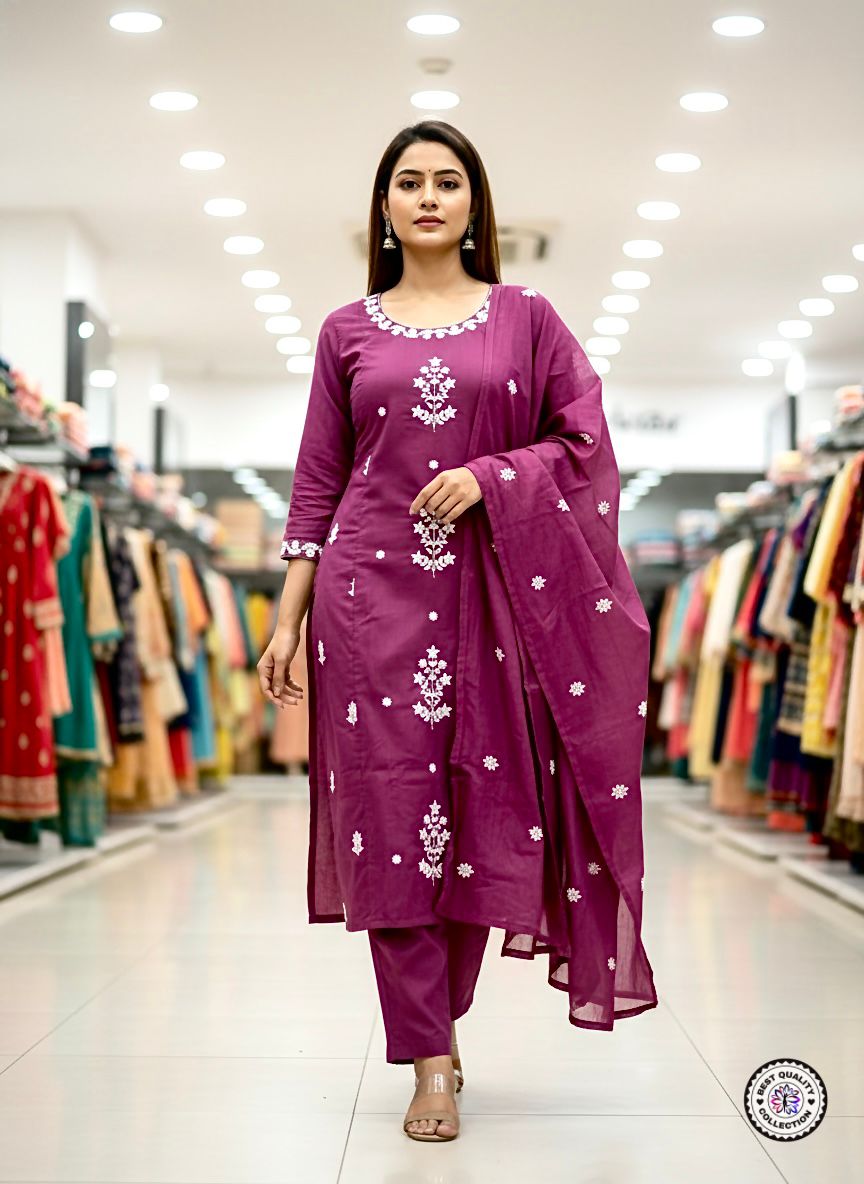 Lekha KL 1102 Rayon Slub Embroidery Kurti Bottom With Dupatta