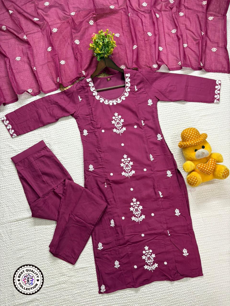 Lekha KL 1102 Rayon Slub Embroidery Kurti Bottom With Dupatta