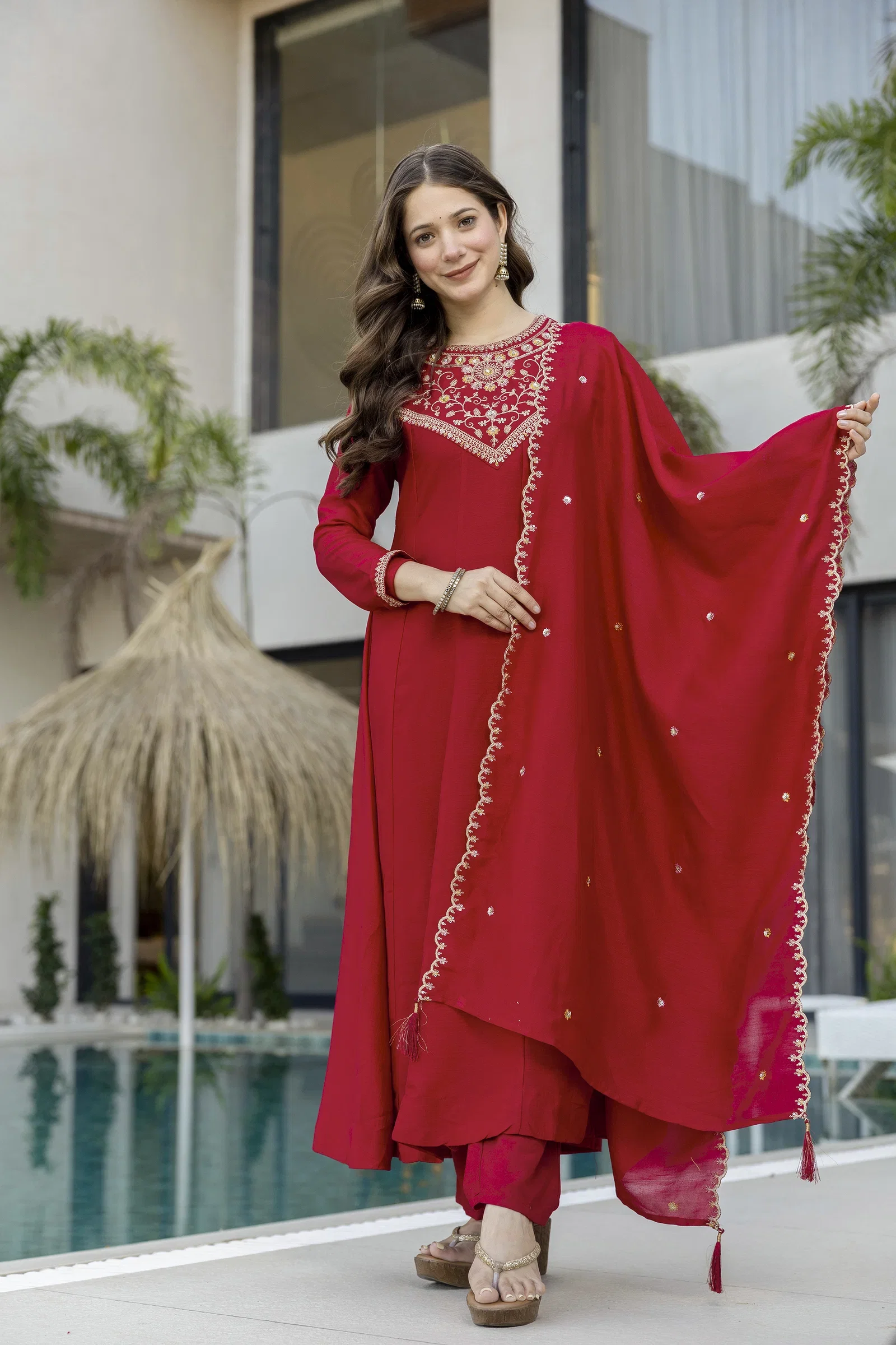 Aravani Vol 2 Vichitra Silk Embroidery Anarkali Kurti Pant With Dupatta