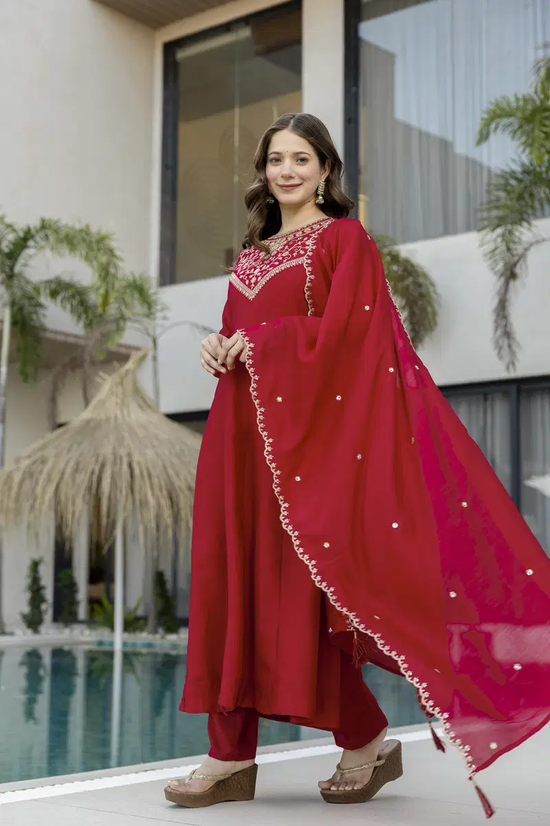 Aravani Vol 2 Vichitra Silk Embroidery Anarkali Kurti Pant With Dupatta