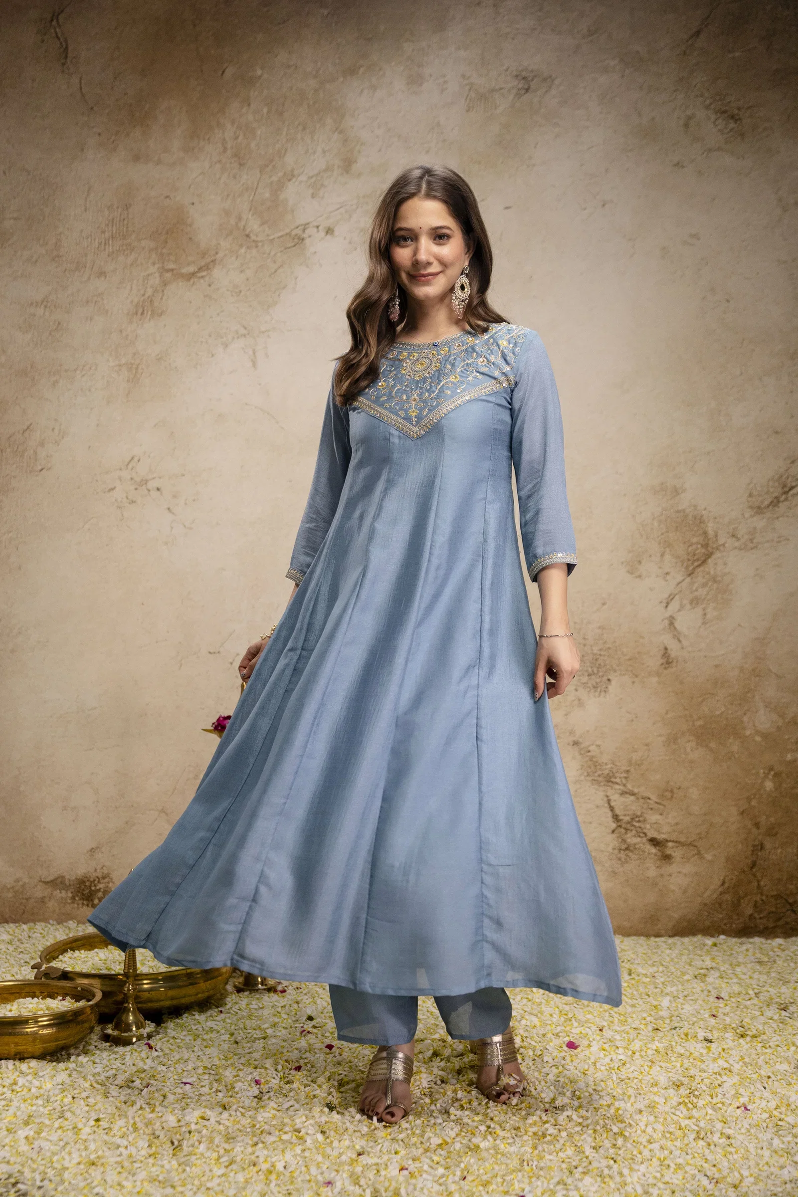 Aravani Vol 2 Vichitra Silk Embroidery Anarkali Kurti Pant With Dupatta