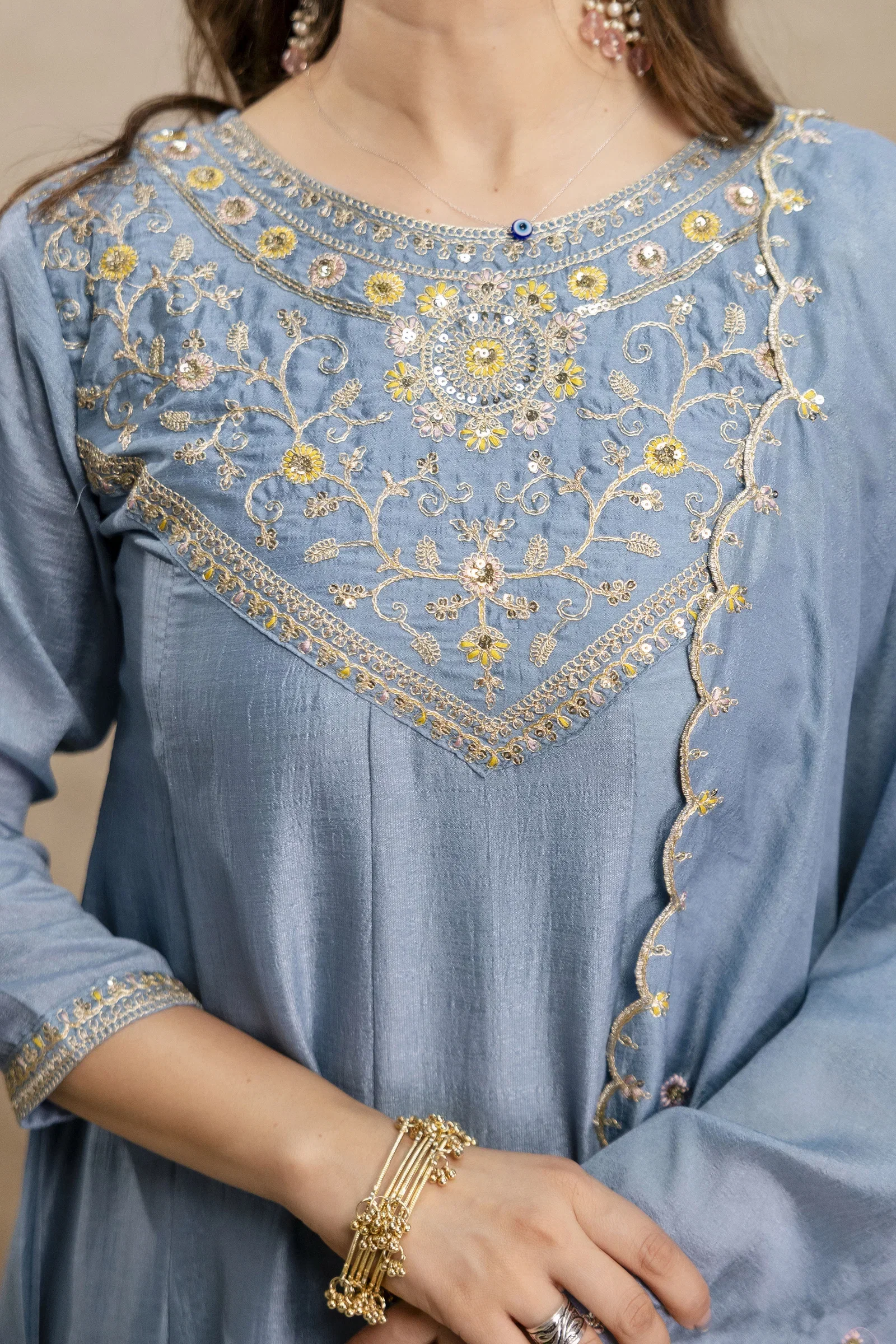 Aravani Vol 2 Vichitra Silk Embroidery Anarkali Kurti Pant With Dupatta