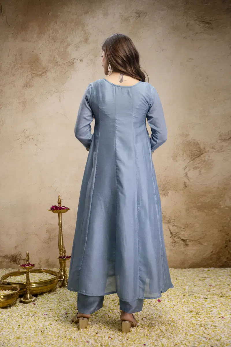Aravani Vol 2 Vichitra Silk Embroidery Anarkali Kurti Pant With Dupatta