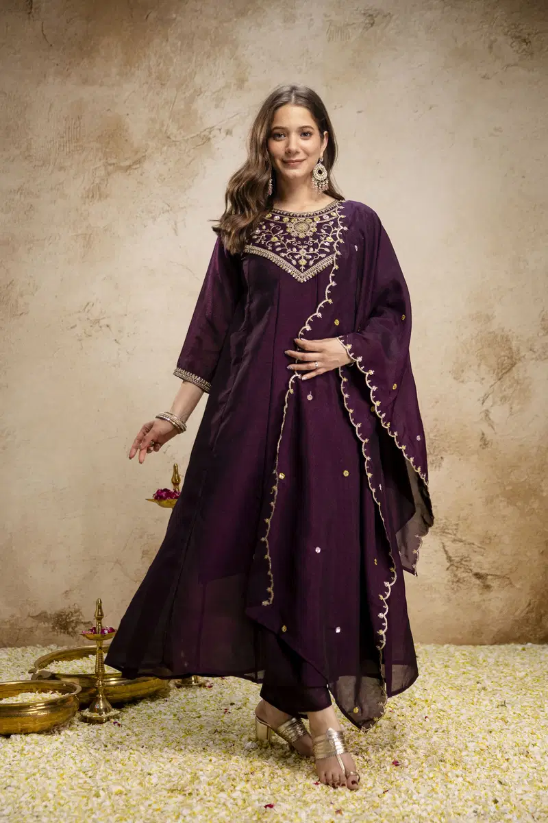 Aravani Vol 2 Vichitra Silk Embroidery Anarkali Kurti Pant With Dupatta