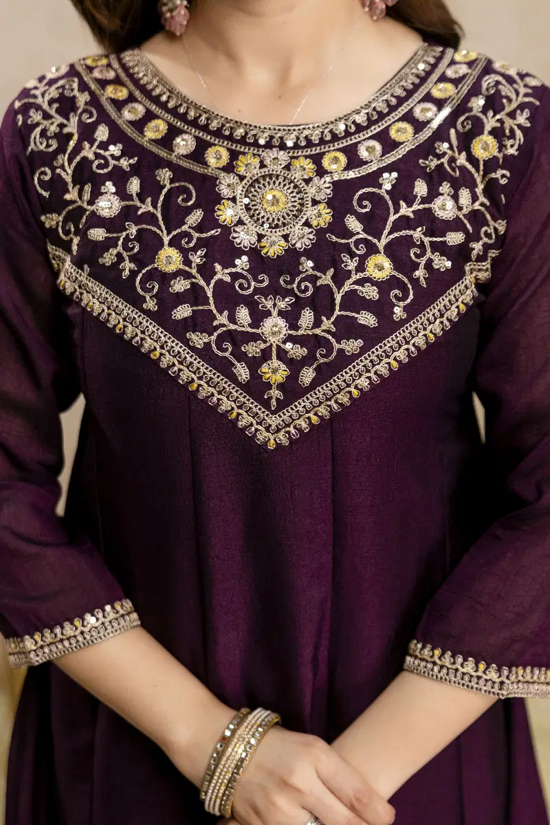 Aravani Vol 2 Vichitra Silk Embroidery Anarkali Kurti Pant With Dupatta