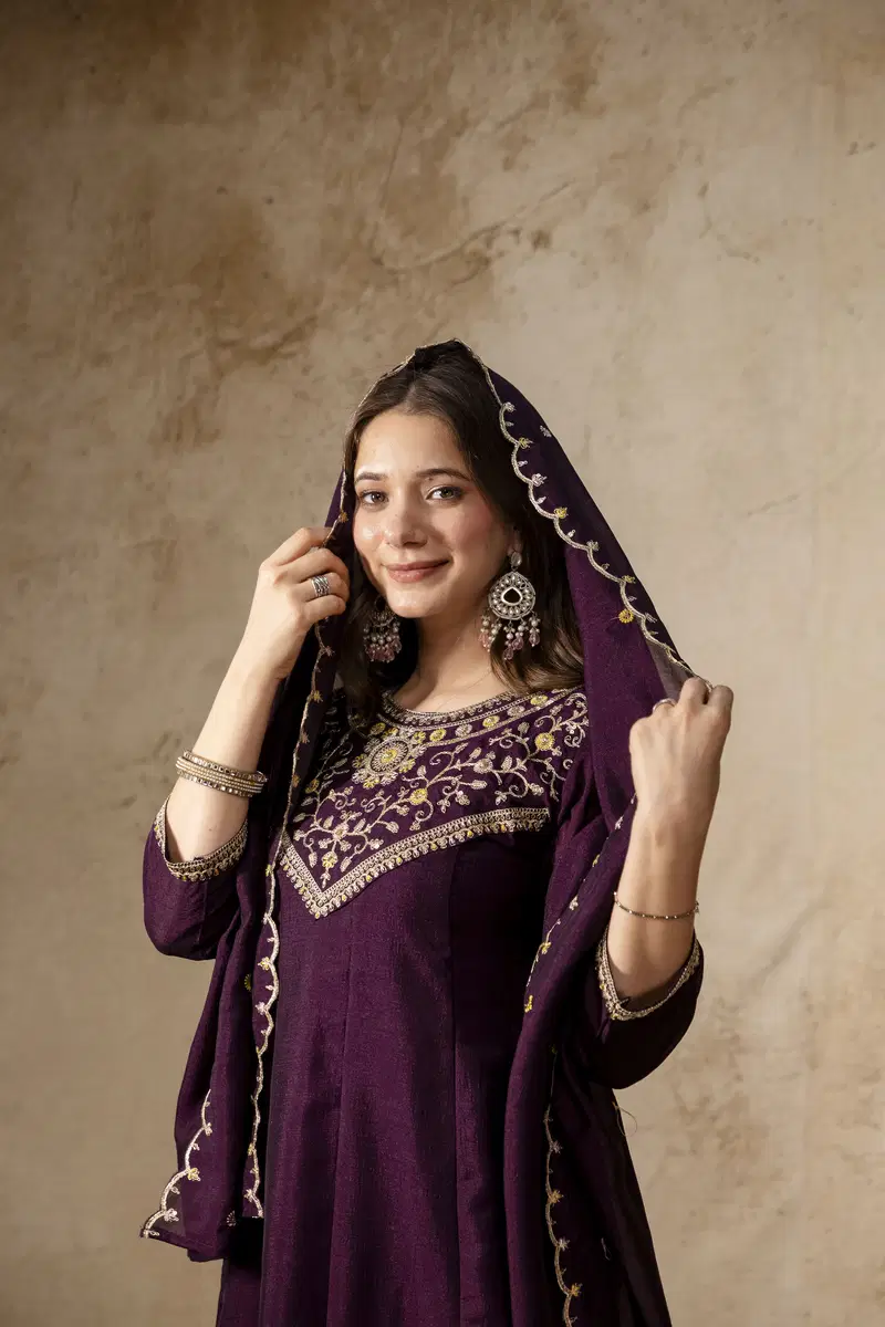 Aravani Vol 2 Vichitra Silk Embroidery Anarkali Kurti Pant With Dupatta