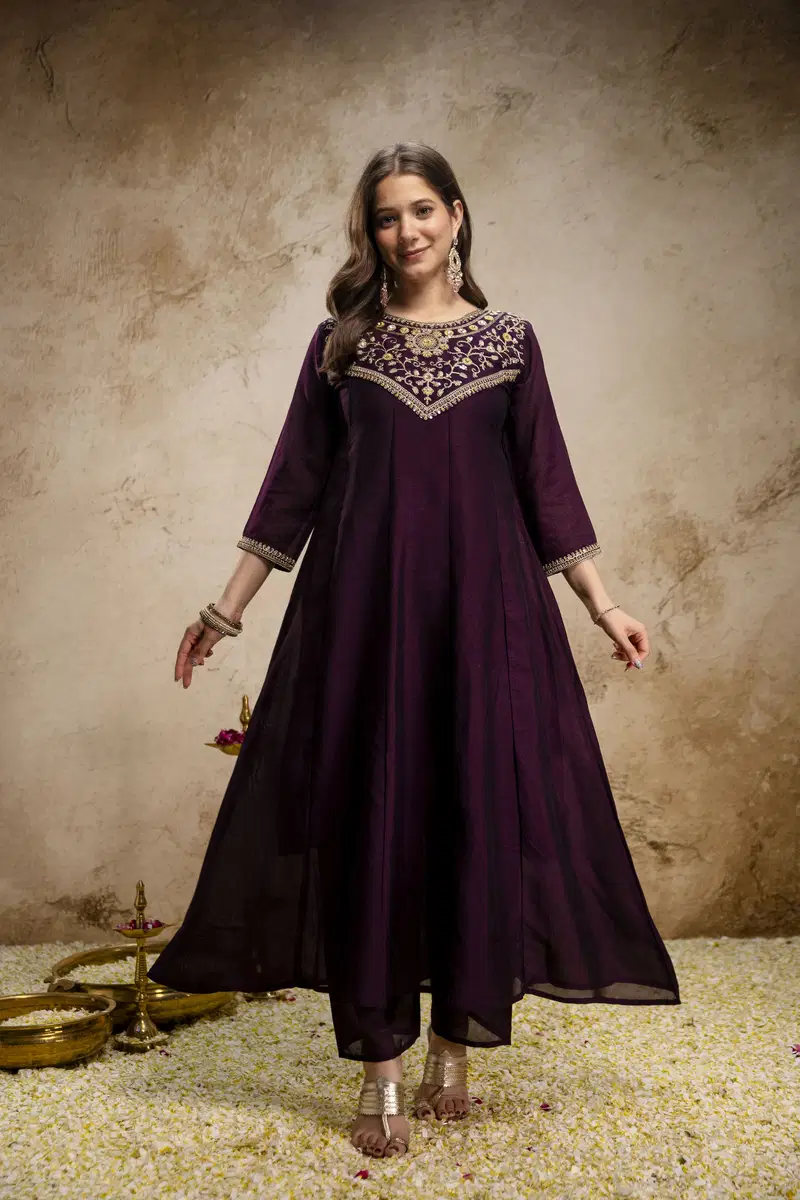 Aravani Vol 2 Vichitra Silk Embroidery Anarkali Kurti Pant With Dupatta