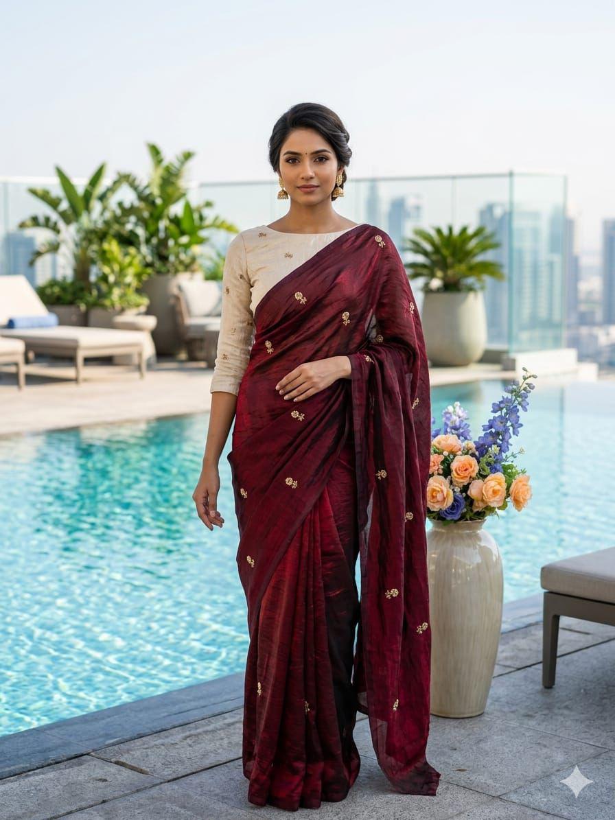 NCO 148 Fandy Satin Embroidery Work Party Wear Saree