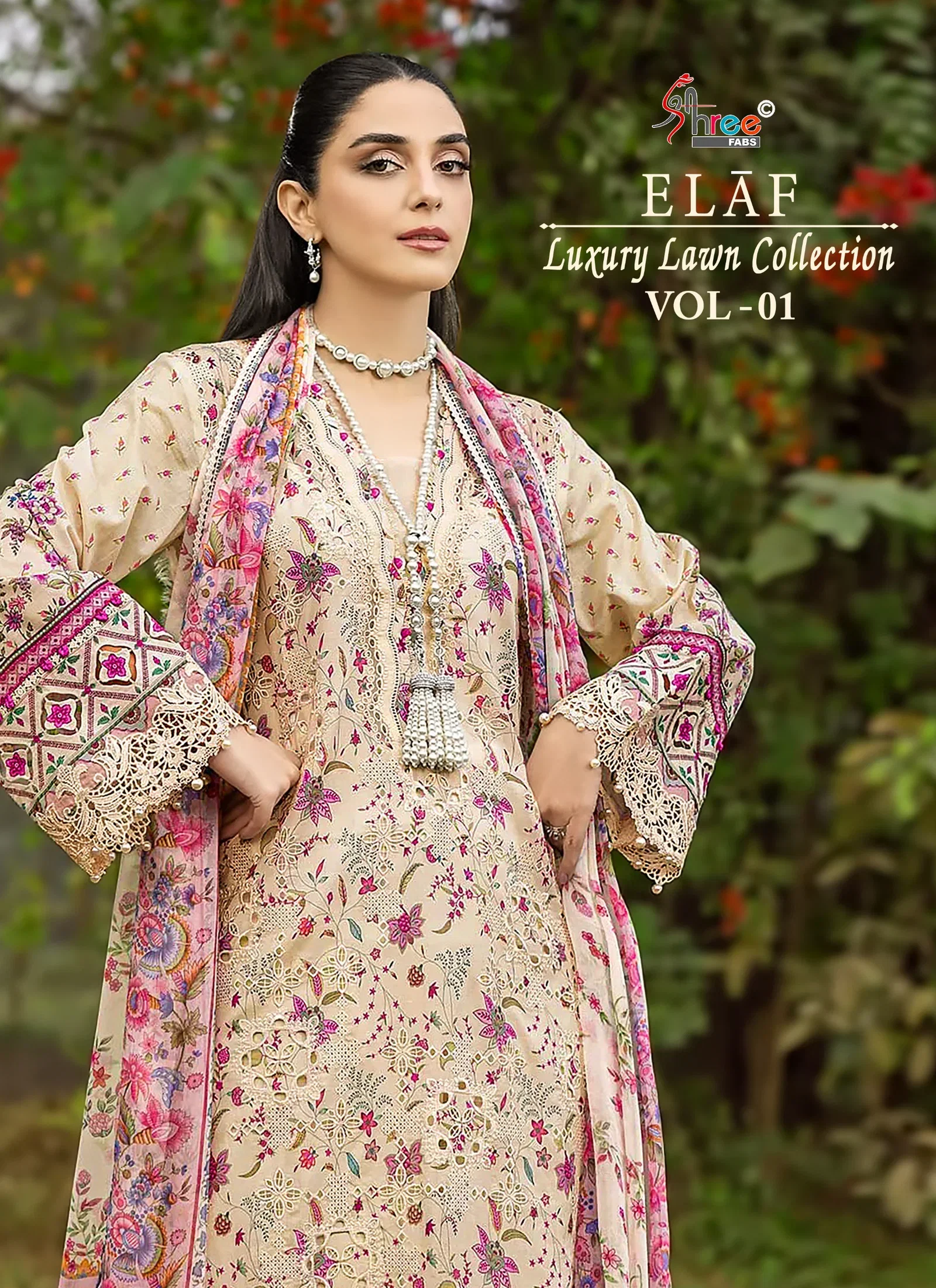 Shree Elaf Luxury Lawn Vol 1 Chiffon Dupatta Cotton Printed Salwar Kameez