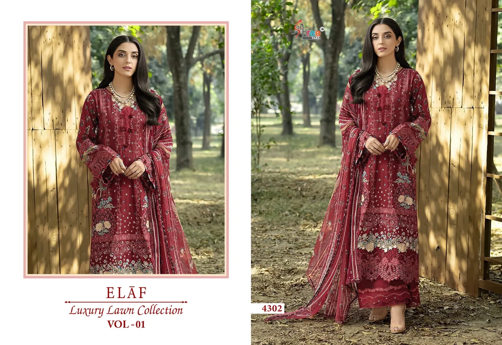 Shree Elaf Luxury Lawn Vol 1 Chiffon Dupatta Cotton Printed Salwar Kameez