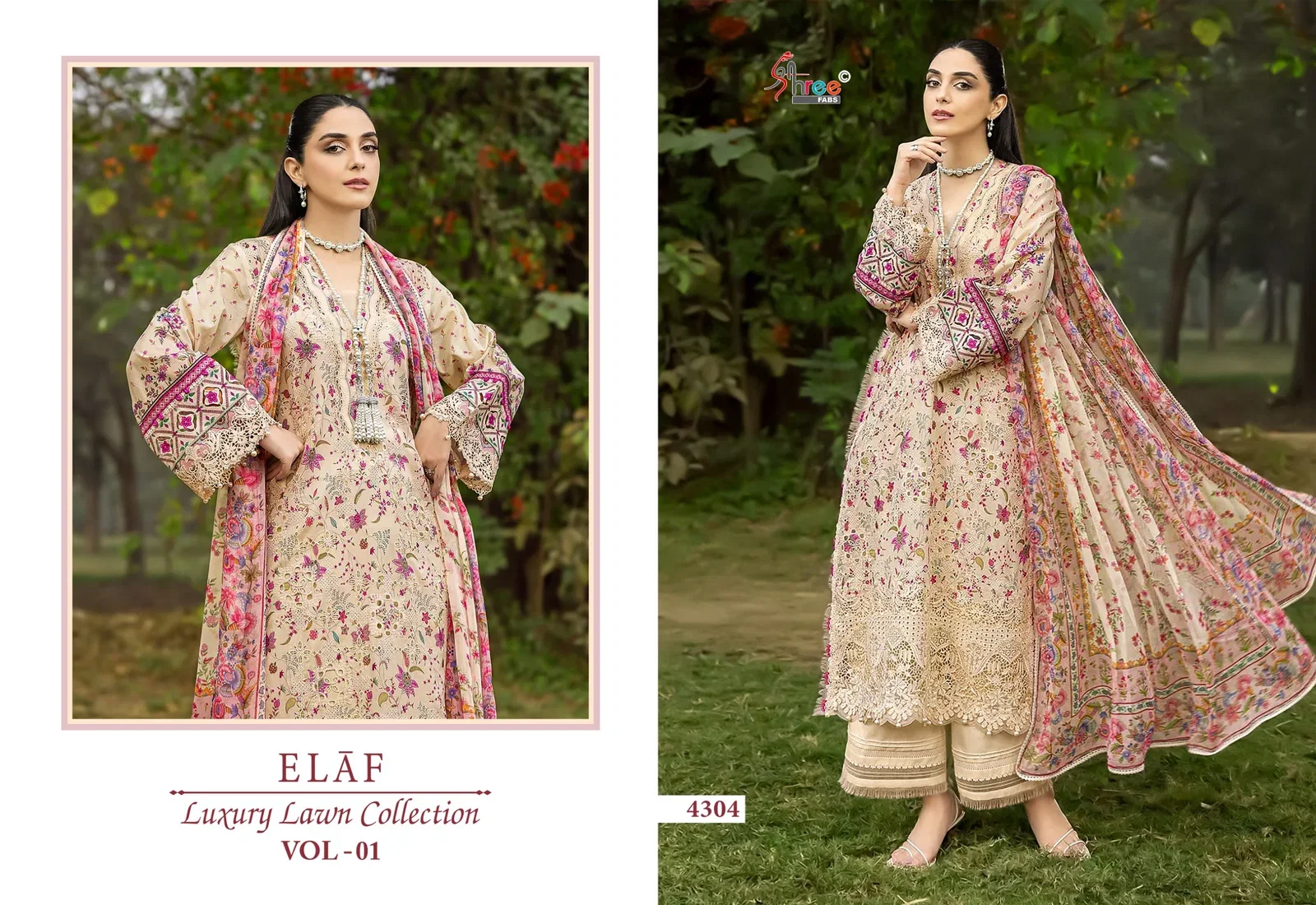 Shree Elaf Luxury Lawn Vol 1 Chiffon Dupatta Cotton Printed Salwar Kameez