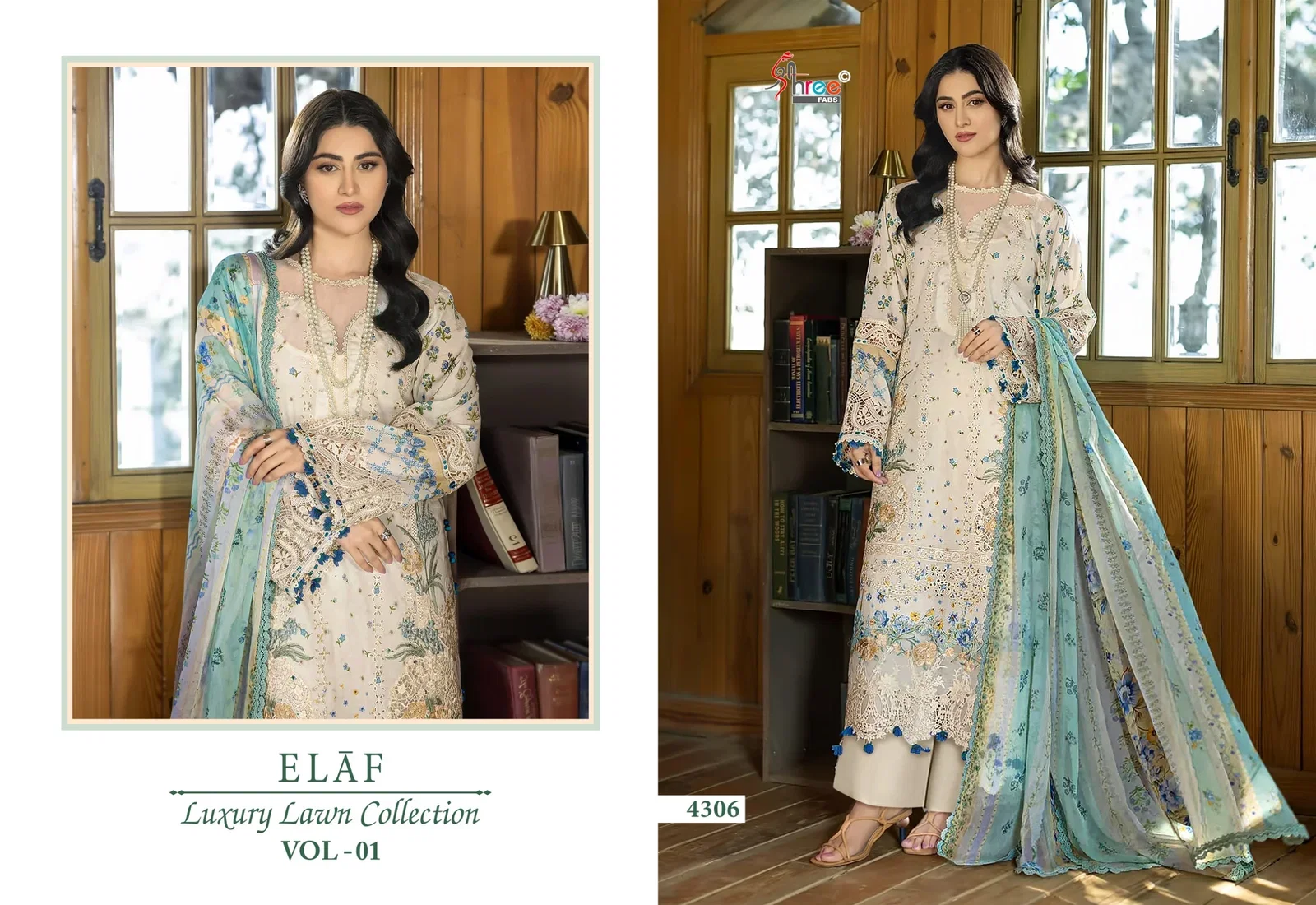 Shree Elaf Luxury Lawn Vol 1 Chiffon Dupatta Cotton Printed Salwar Kameez