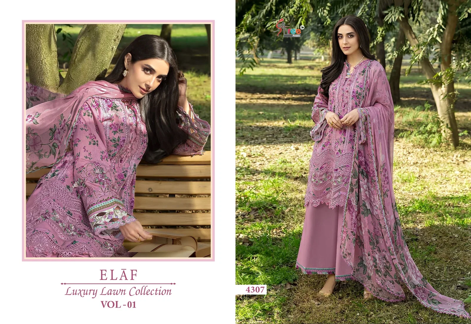 Shree Elaf Luxury Lawn Vol 1 Chiffon Dupatta Cotton Printed Salwar Kameez