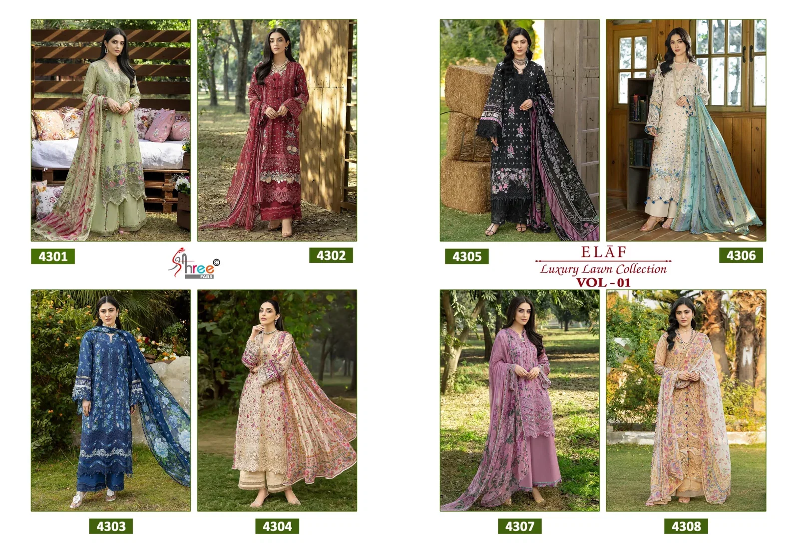 Shree Elaf Luxury Lawn Vol 1 Chiffon Dupatta Cotton Printed Salwar Kameez