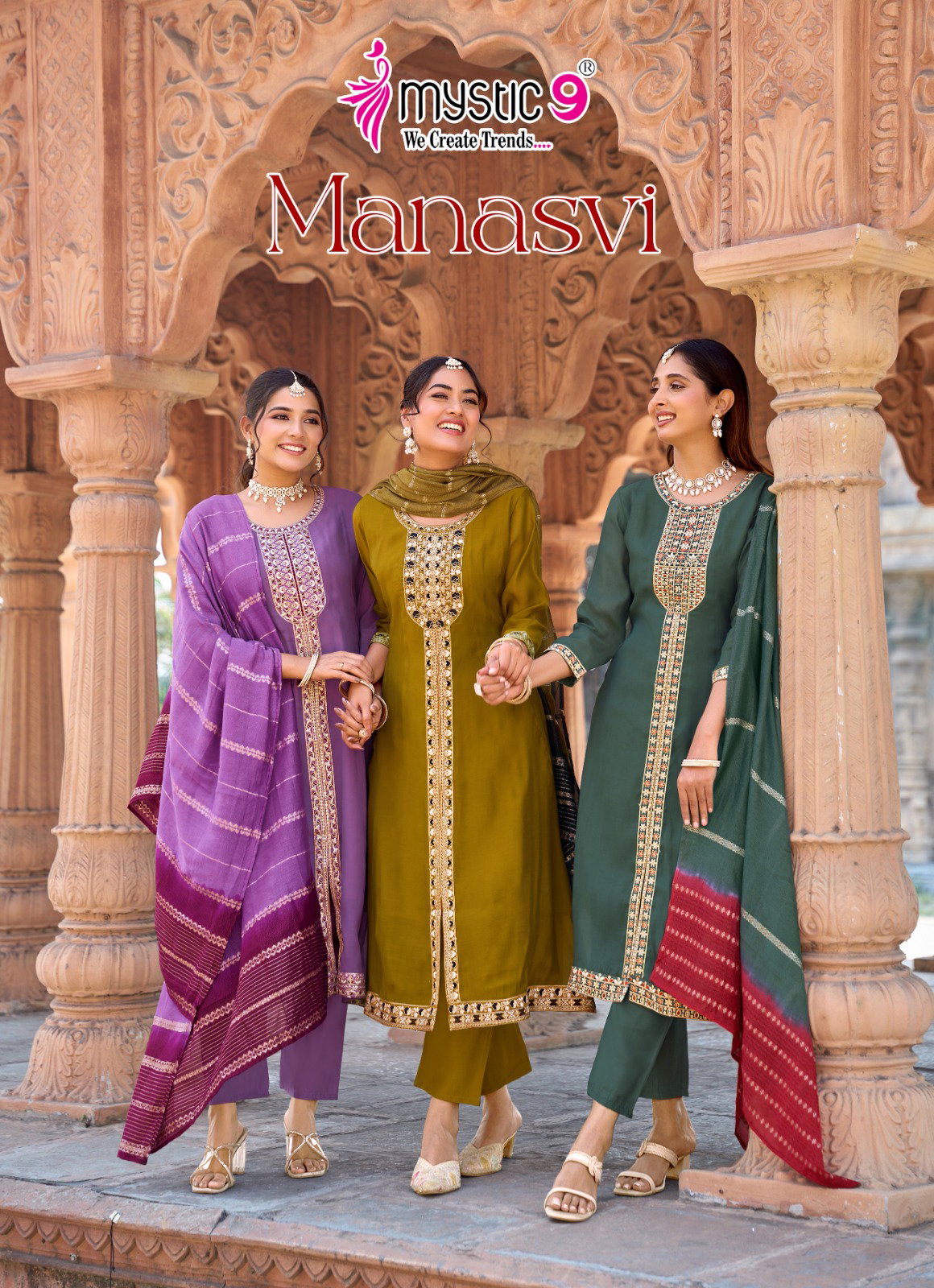Mystic 9 Manasvi vol 1 Mul Chanderi Anarkali Top With Bottom And Dupatta