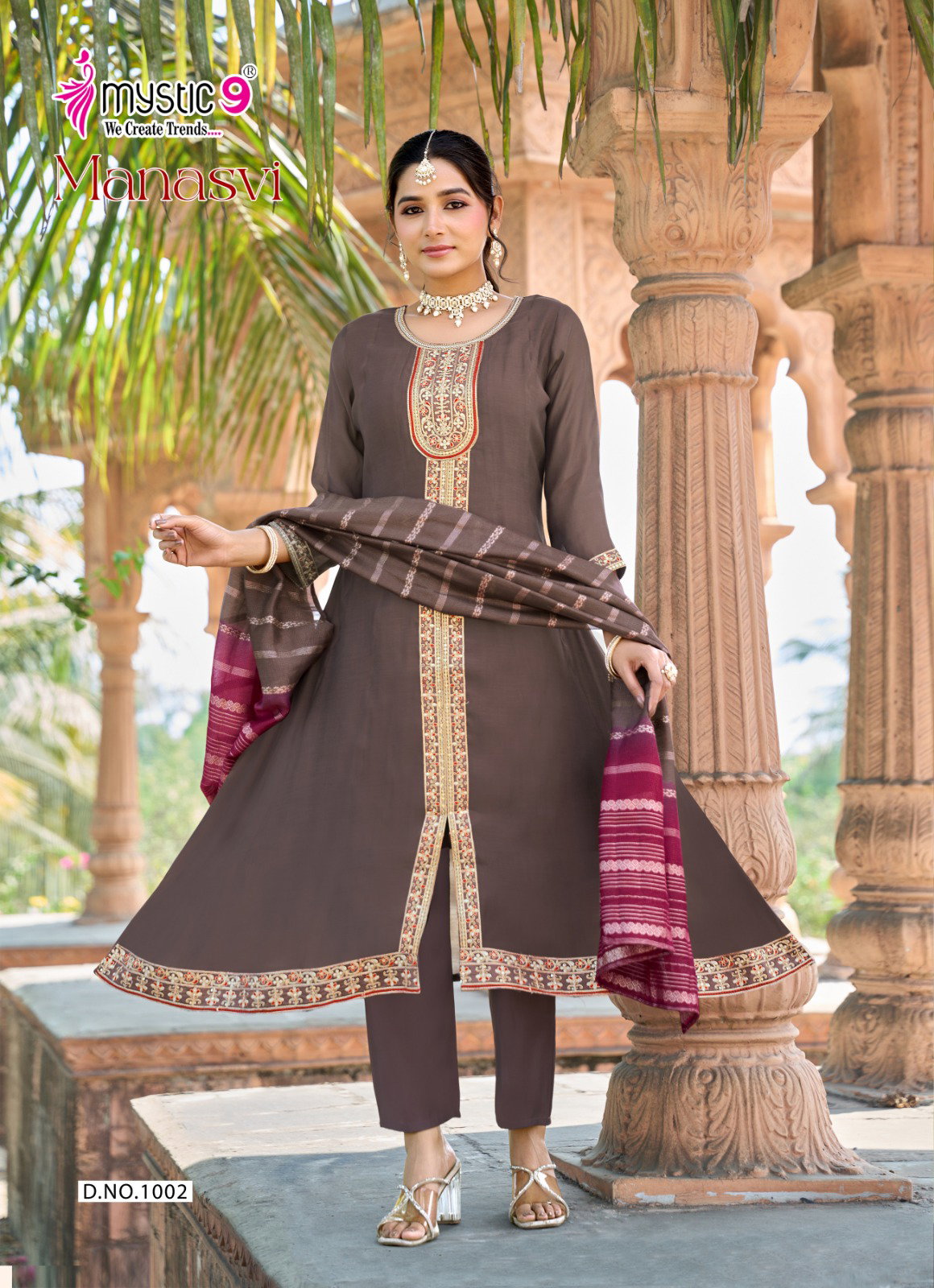 Mystic 9 Manasvi vol 1 Mul Chanderi Anarkali Top With Bottom And Dupatta