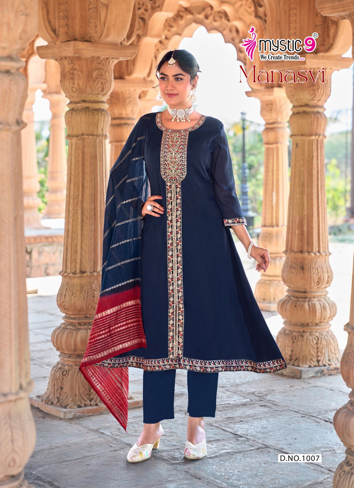 Mystic 9 Manasvi vol 1 Mul Chanderi Anarkali Top With Bottom And Dupatta