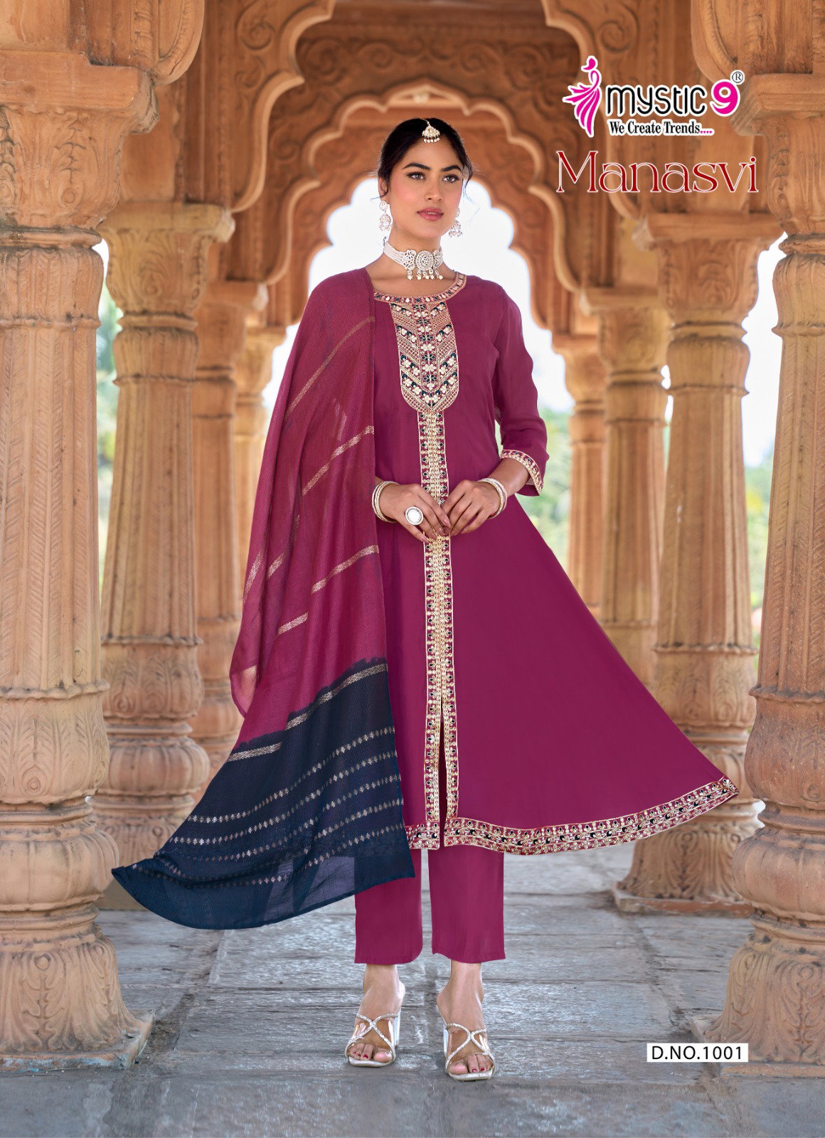 Mystic 9 Manasvi vol 1 Mul Chanderi Anarkali Top With Bottom And Dupatta