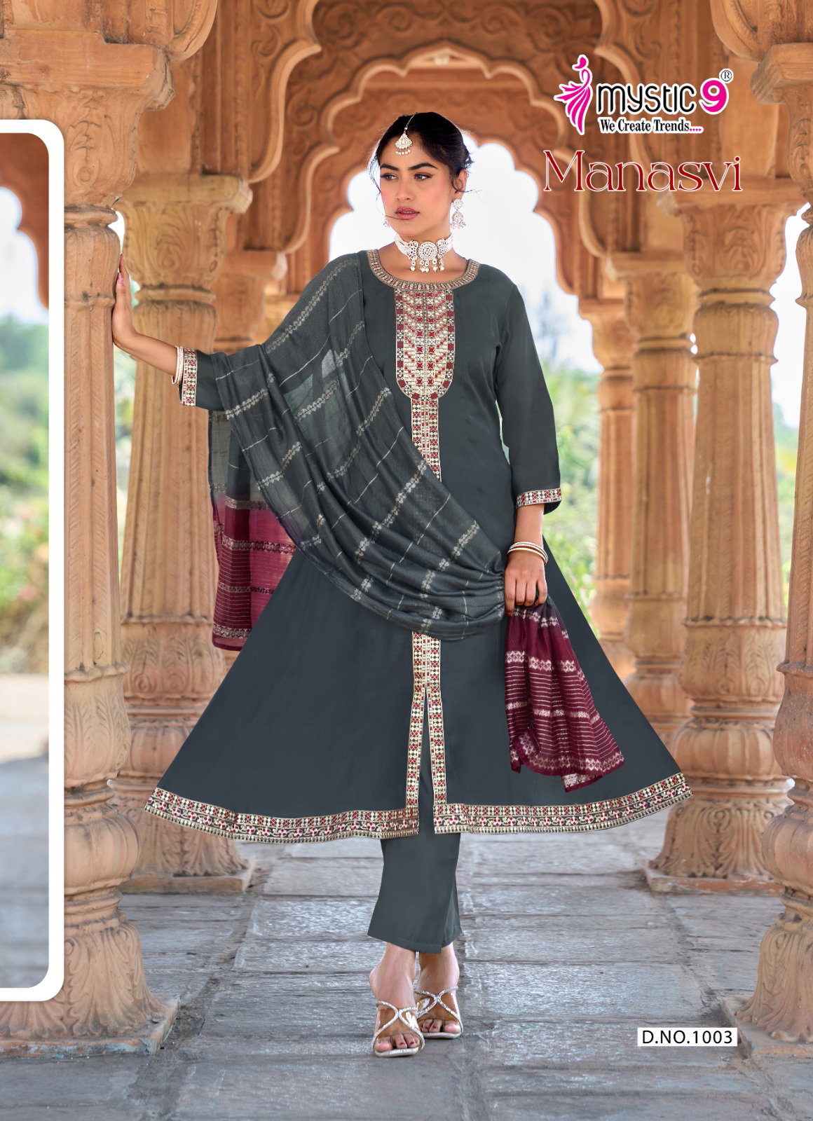 Mystic 9 Manasvi vol 1 Mul Chanderi Anarkali Top With Bottom And Dupatta