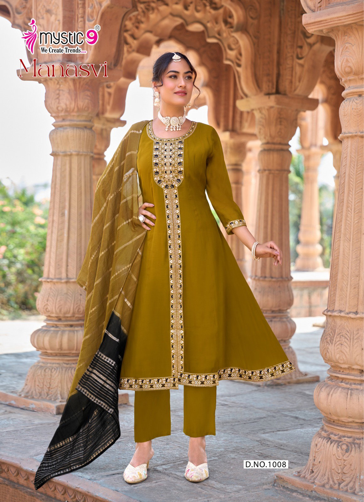 Mystic 9 Manasvi vol 1 Mul Chanderi Anarkali Top With Bottom And Dupatta