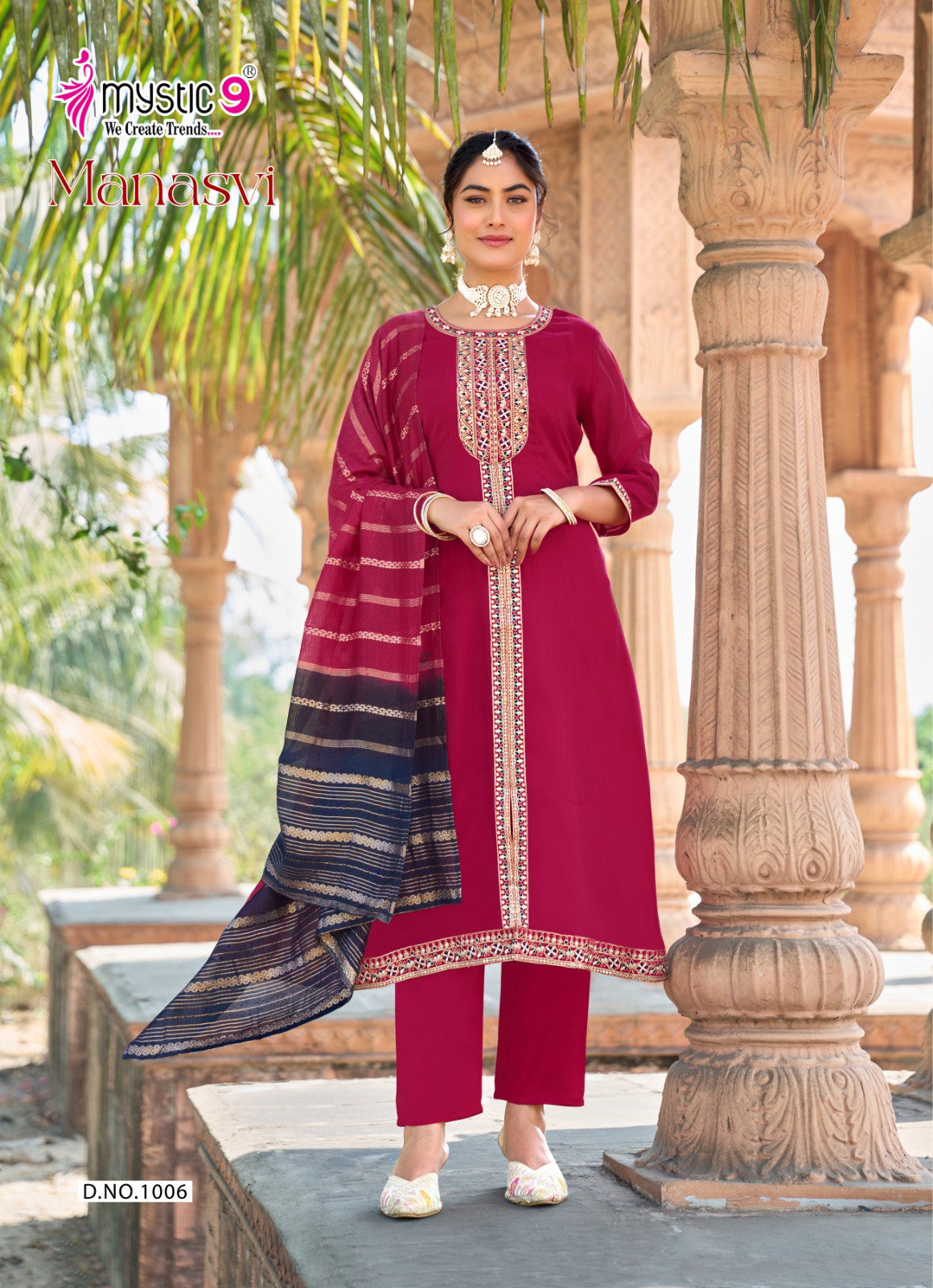 Mystic 9 Manasvi vol 1 Mul Chanderi Anarkali Top With Bottom And Dupatta