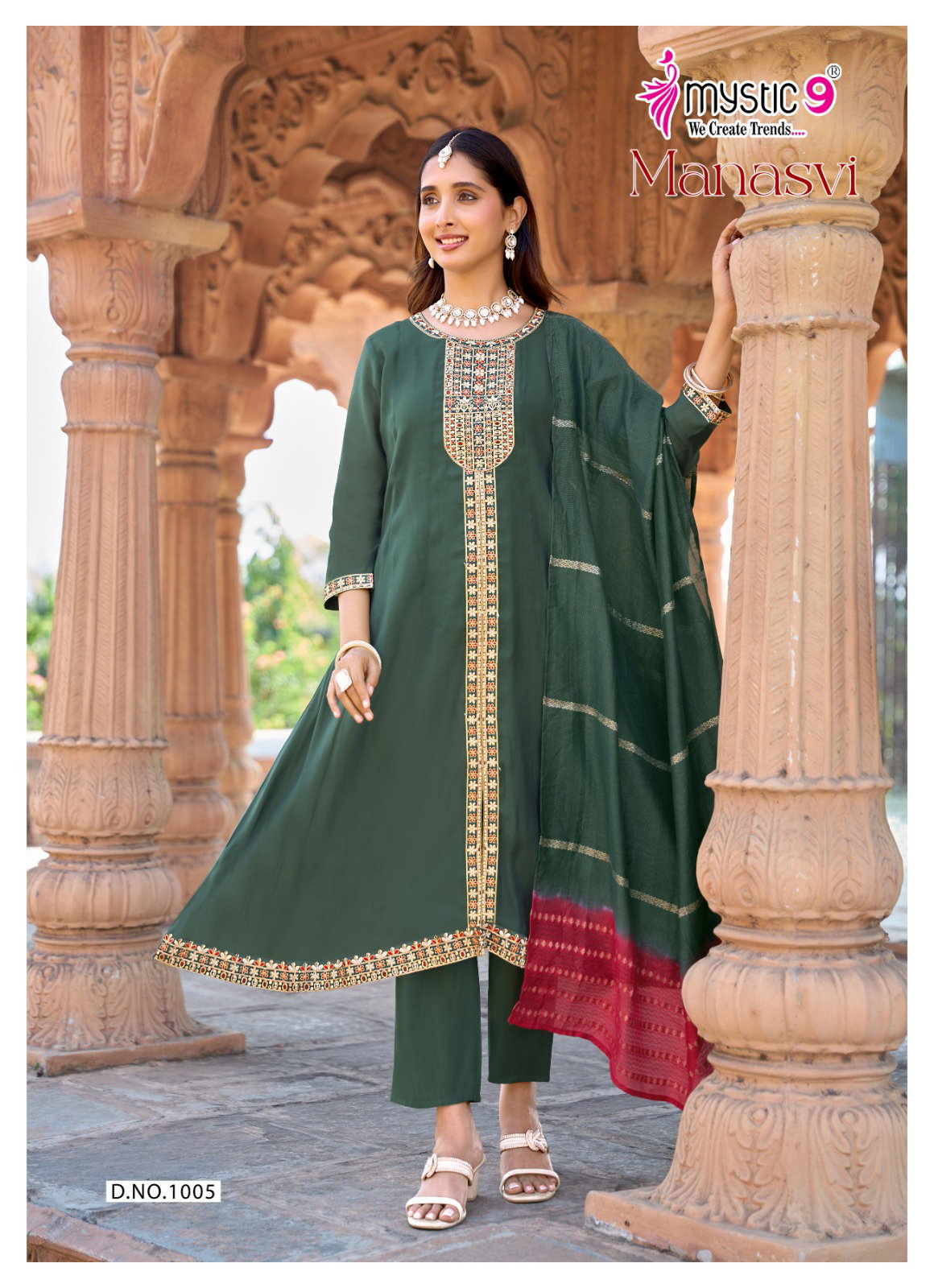 Mystic 9 Manasvi vol 1 Mul Chanderi Anarkali Top With Bottom And Dupatta