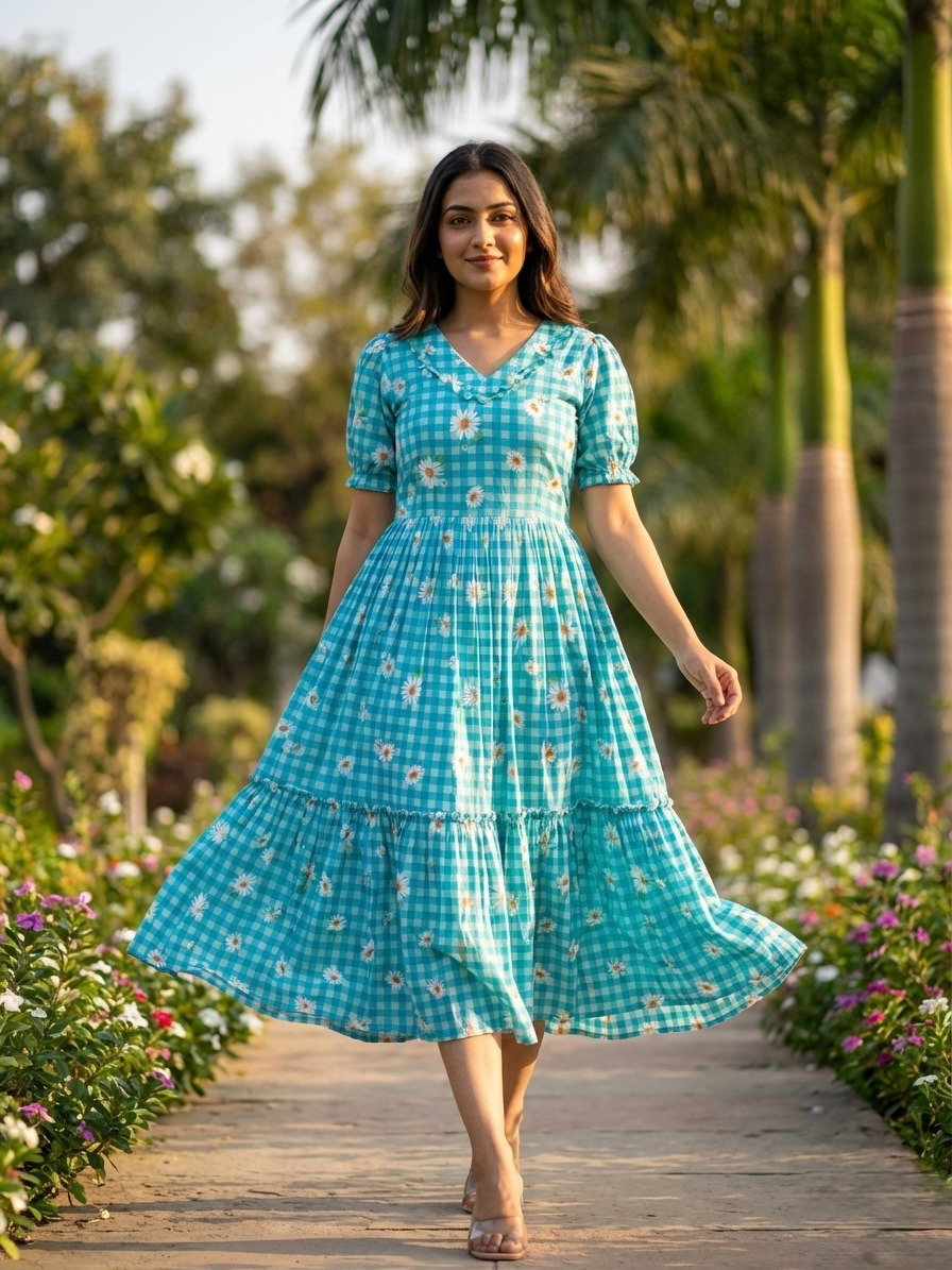 Lekha KA 1257 Muslin Silk Gingham Print Kurti