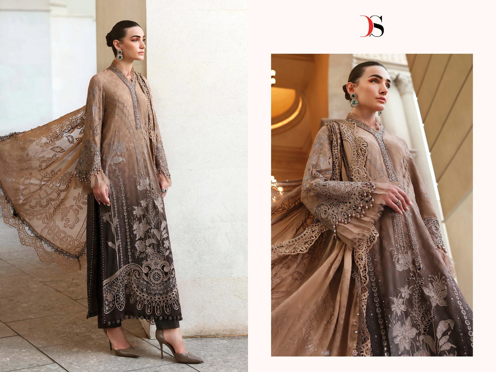 Deepsy Maria B Premium Embroidered Vol 4 Chiffon Dupatta Cotton With Self Embroidered Salwar Kameez