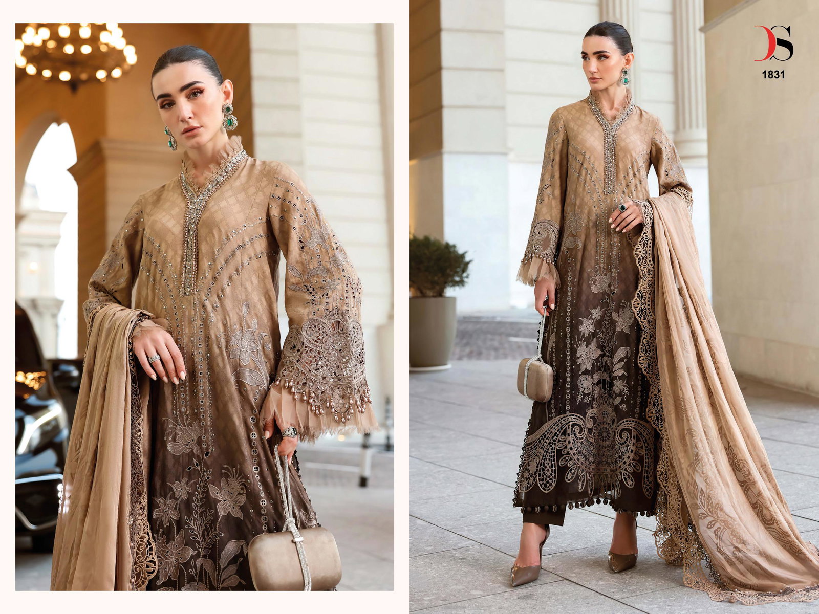 Deepsy Maria B Premium Embroidered Vol 4 Chiffon Dupatta Cotton With Self Embroidered Salwar Kameez