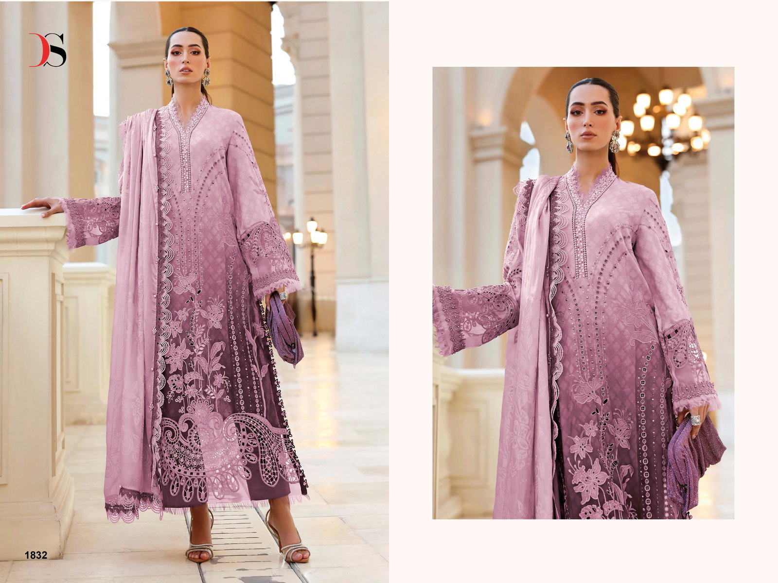Deepsy Maria B Premium Embroidered Vol 4 Chiffon Dupatta Cotton With Self Embroidered Salwar Kameez