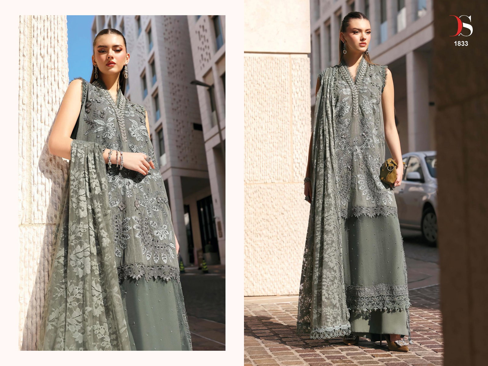 Deepsy Maria B Premium Embroidered Vol 4 Chiffon Dupatta Cotton With Self Embroidered Salwar Kameez