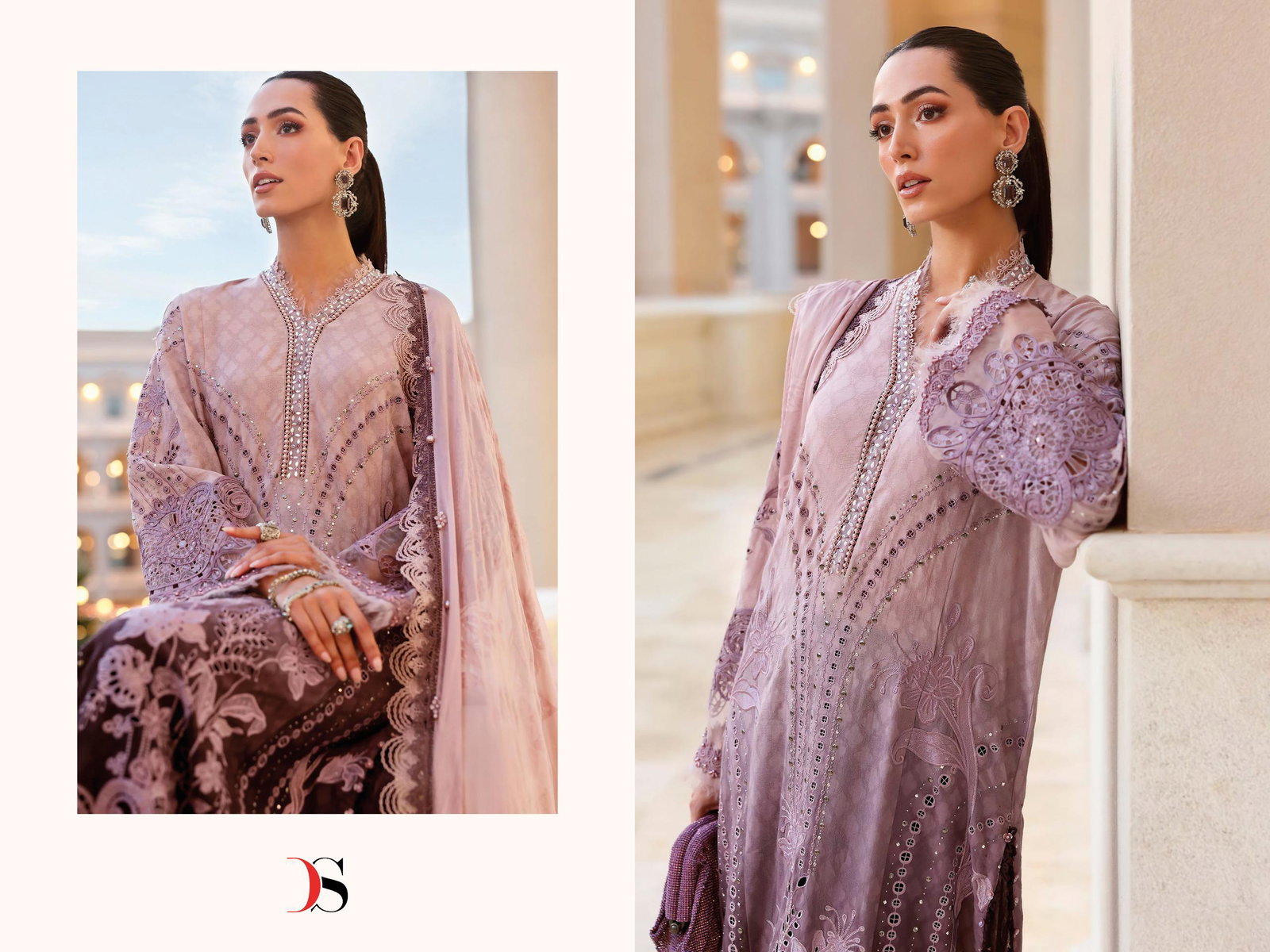 Deepsy Maria B Premium Embroidered Vol 4 Chiffon Dupatta Cotton With Self Embroidered Salwar Kameez
