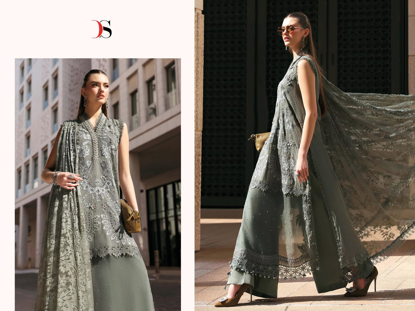 Deepsy Maria B Premium Embroidered Vol 4 Chiffon Dupatta Cotton With Self Embroidered Salwar Kameez