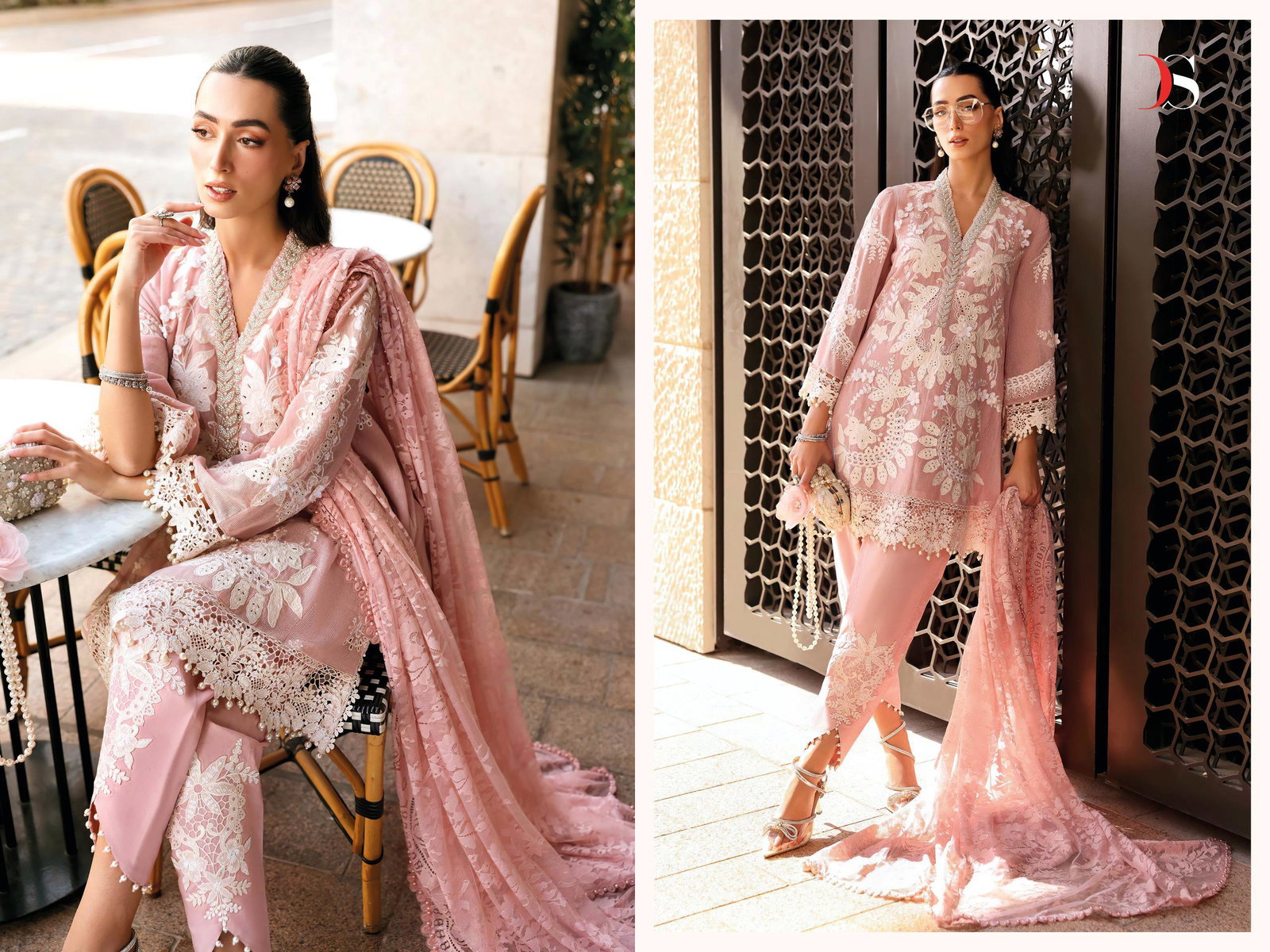 Deepsy Maria B Premium Embroidered Vol 4 Chiffon Dupatta Cotton With Self Embroidered Salwar Kameez