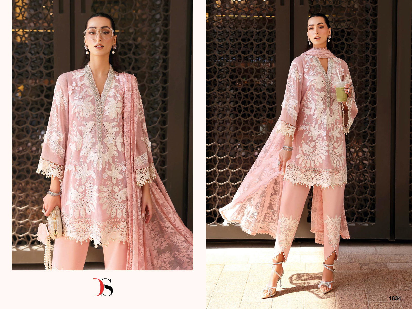 Deepsy Maria B Premium Embroidered Vol 4 Chiffon Dupatta Cotton With Self Embroidered Salwar Kameez