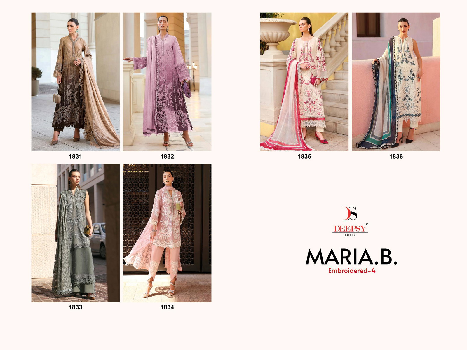 Deepsy Maria B Premium Embroidered Vol 4 Chiffon Dupatta Cotton With Self Embroidered Salwar Kameez