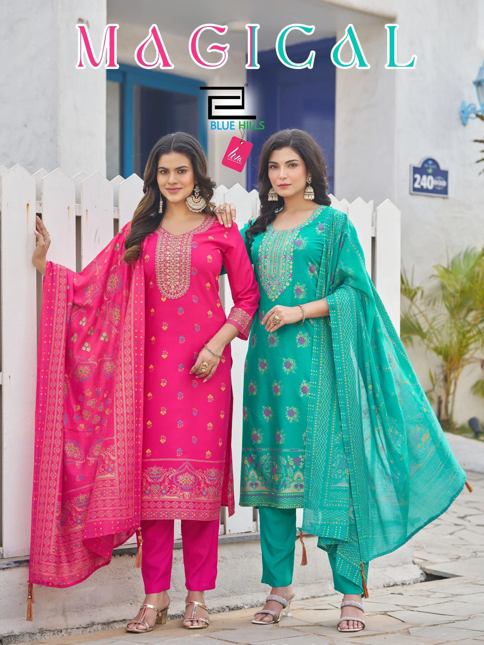 Blue Hills Magical Plus Size Rayon Thread Worked Kurti With Bottom Dupatta